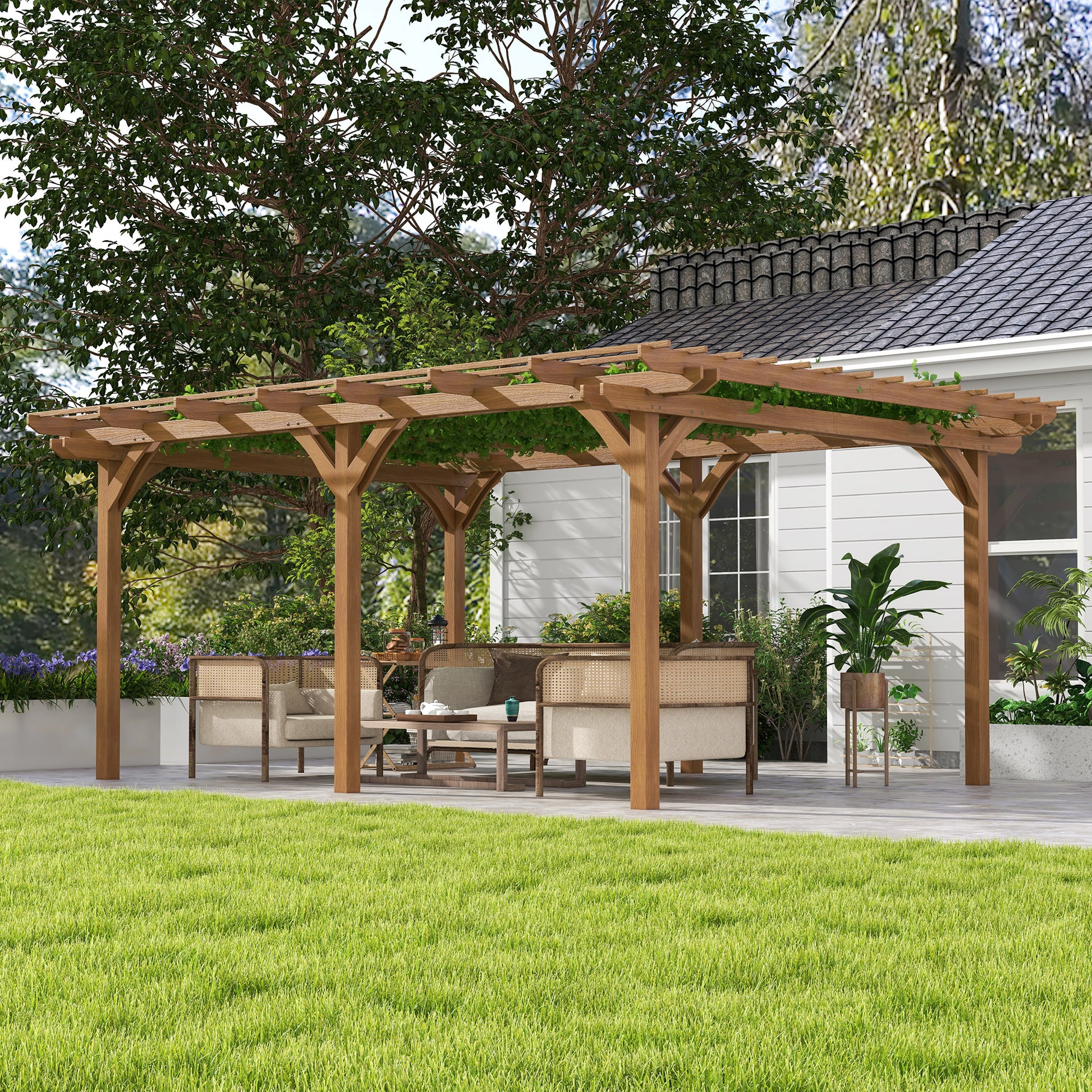 12 ft x 16 ft Wood Gazebo, Brown