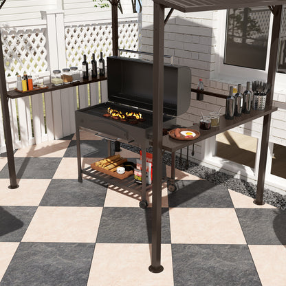 5 ft Metal Gazebo with Shelves, Brown