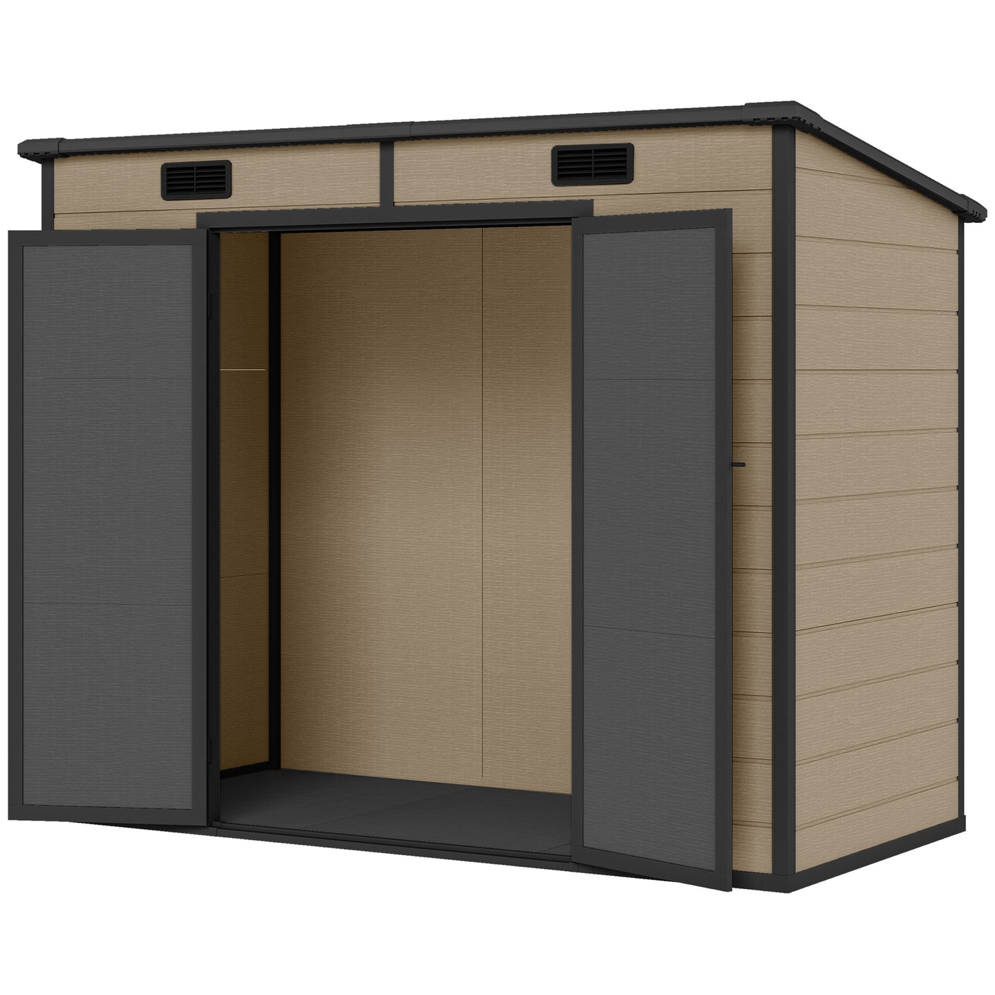 8 ft x 4 ft Plastic Storage Shed with Floor, Light Brown