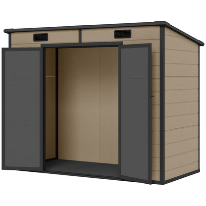 8 ft x 4 ft Plastic Storage Shed with Floor, Light Brown