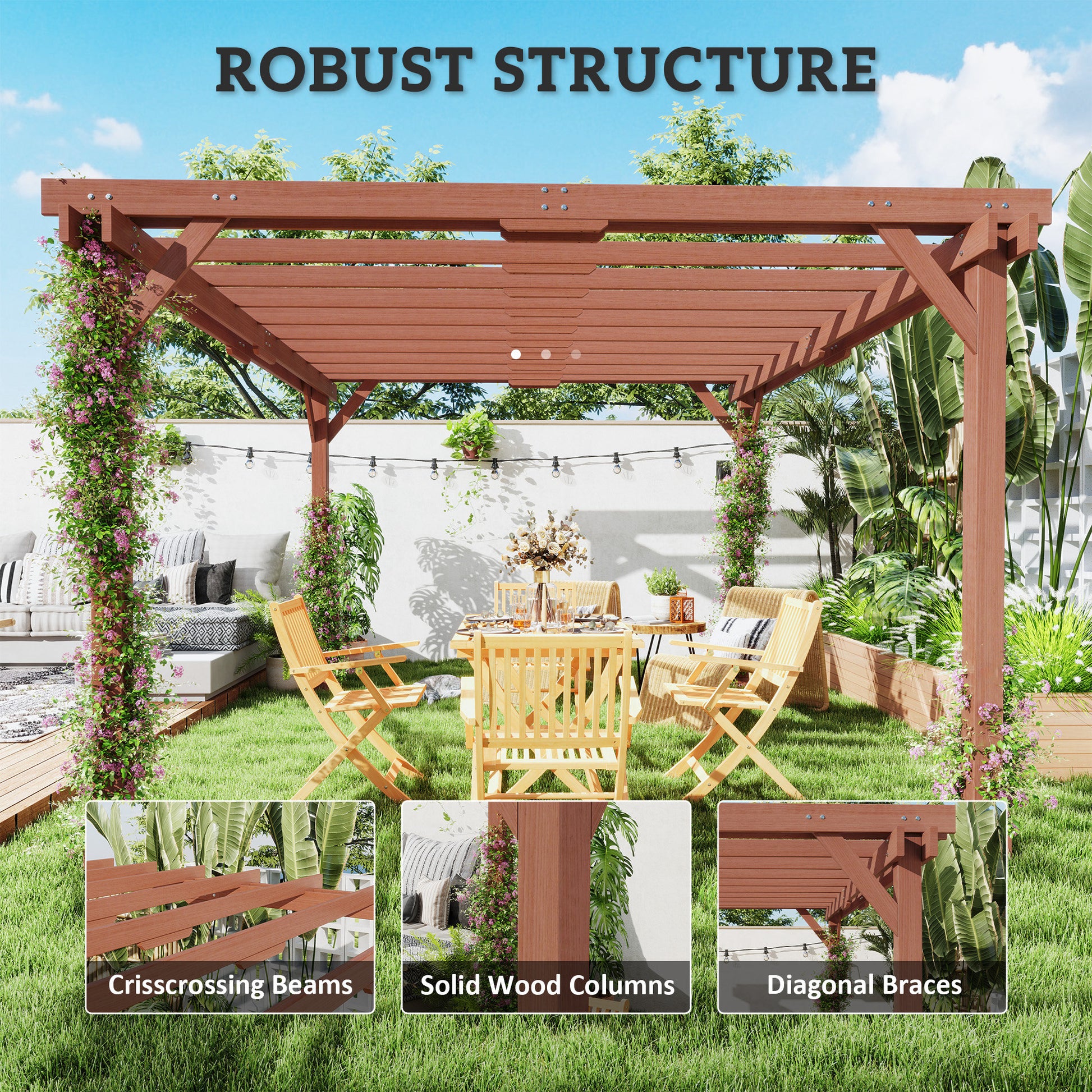 11 ft x 12.5 ft Wood Pergola, Brown