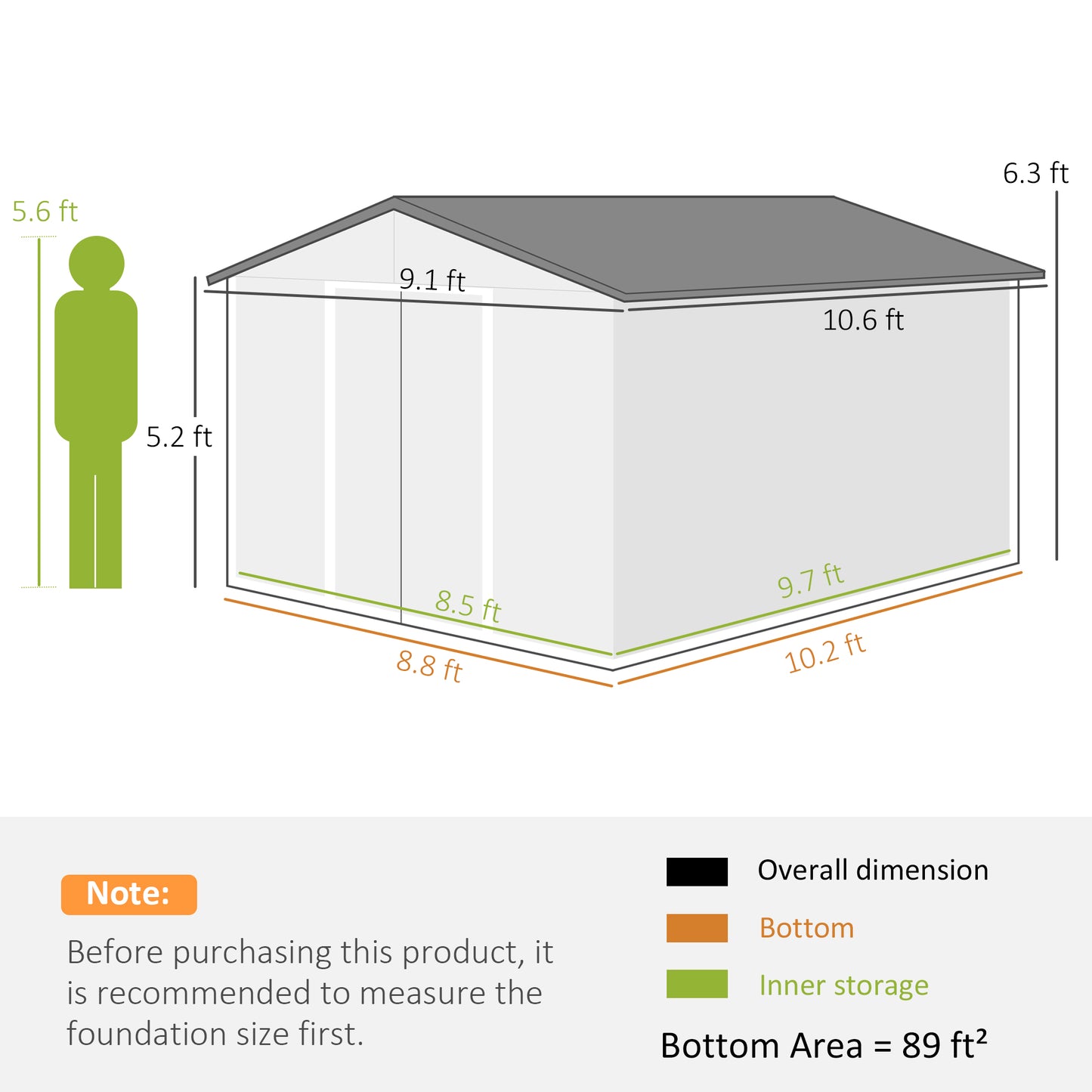 11 ft x 9 ft Metal Storage Shed with Foundation Kit, Dark Gray