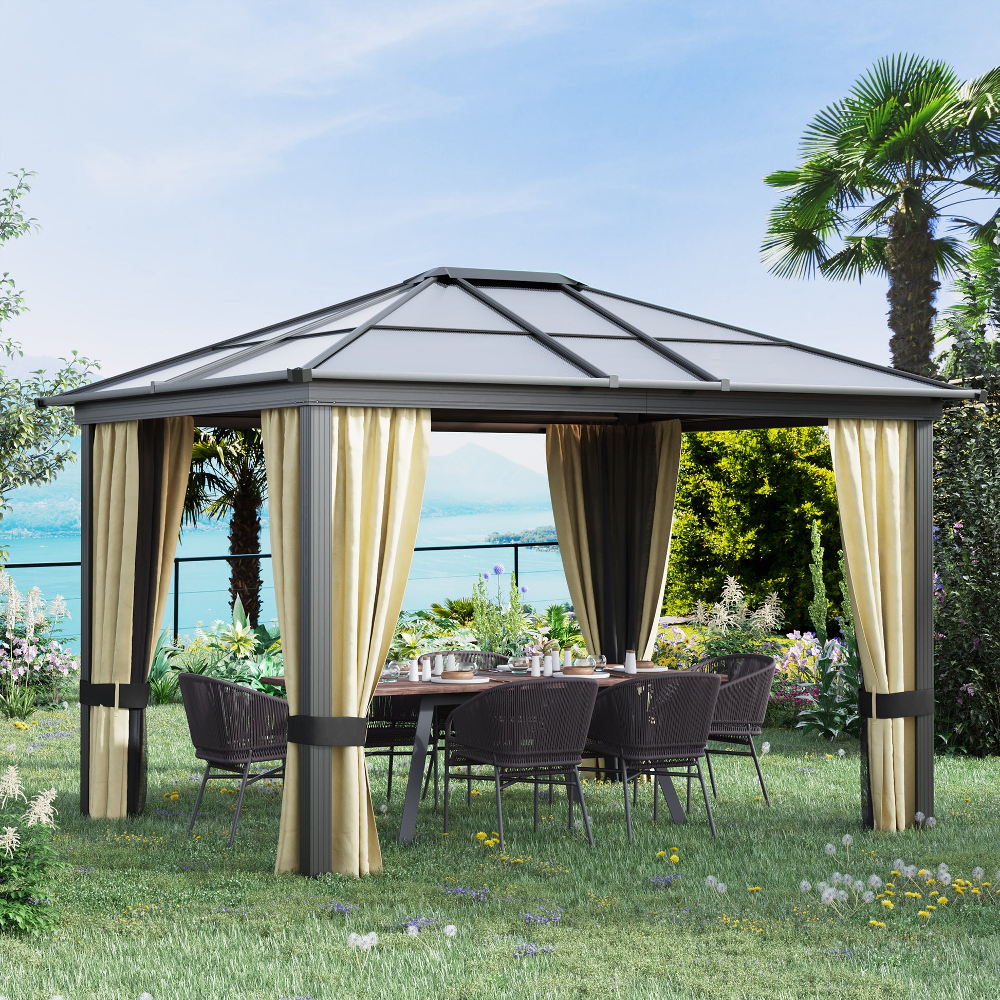 10 ft x 12 ft Aluminum Gazebo with Adjustable Height, Beige