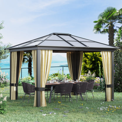 10 ft x 12 ft Aluminum Gazebo with Adjustable Height, Beige