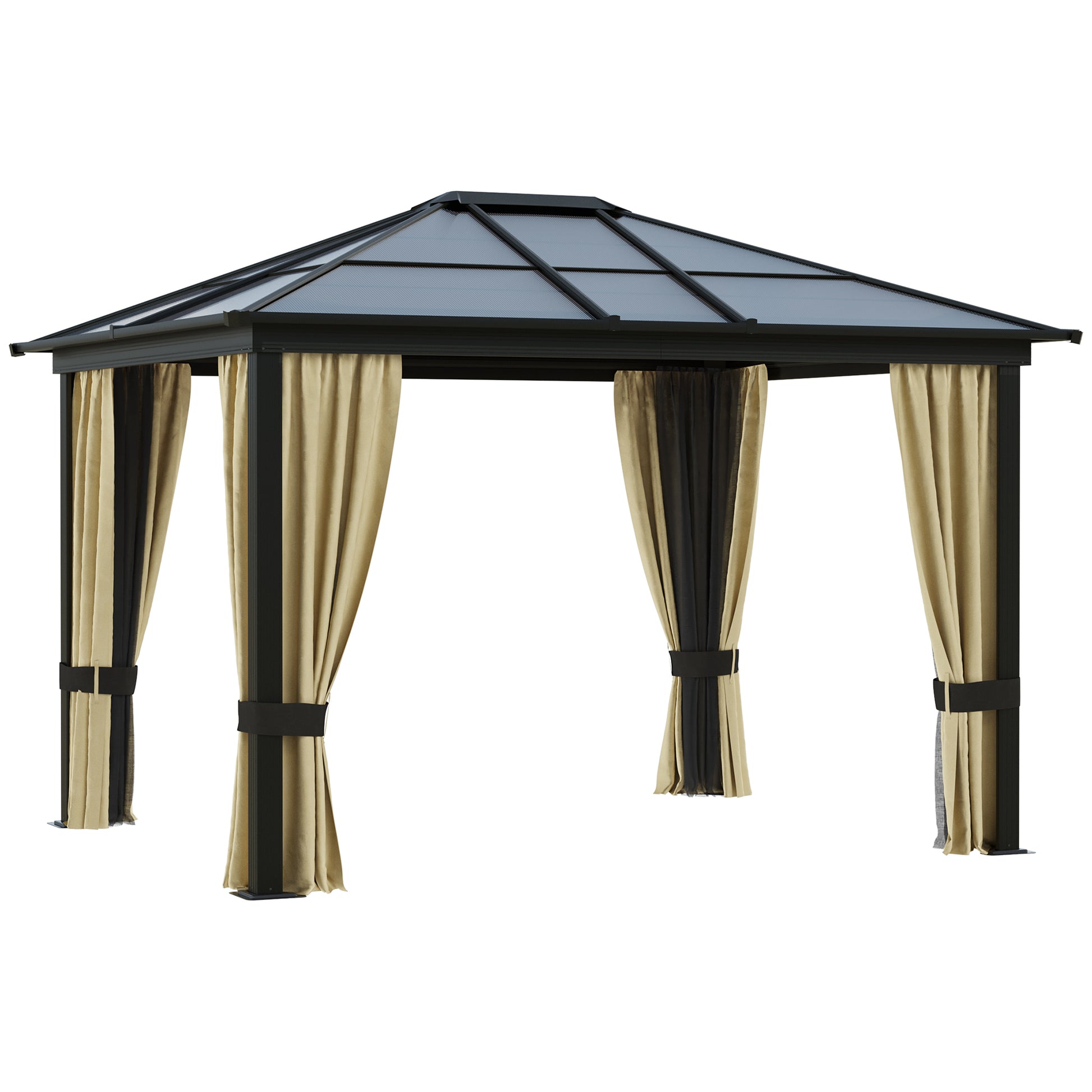 10 ft x 12 ft Aluminum Gazebo with Adjustable Height, Beige