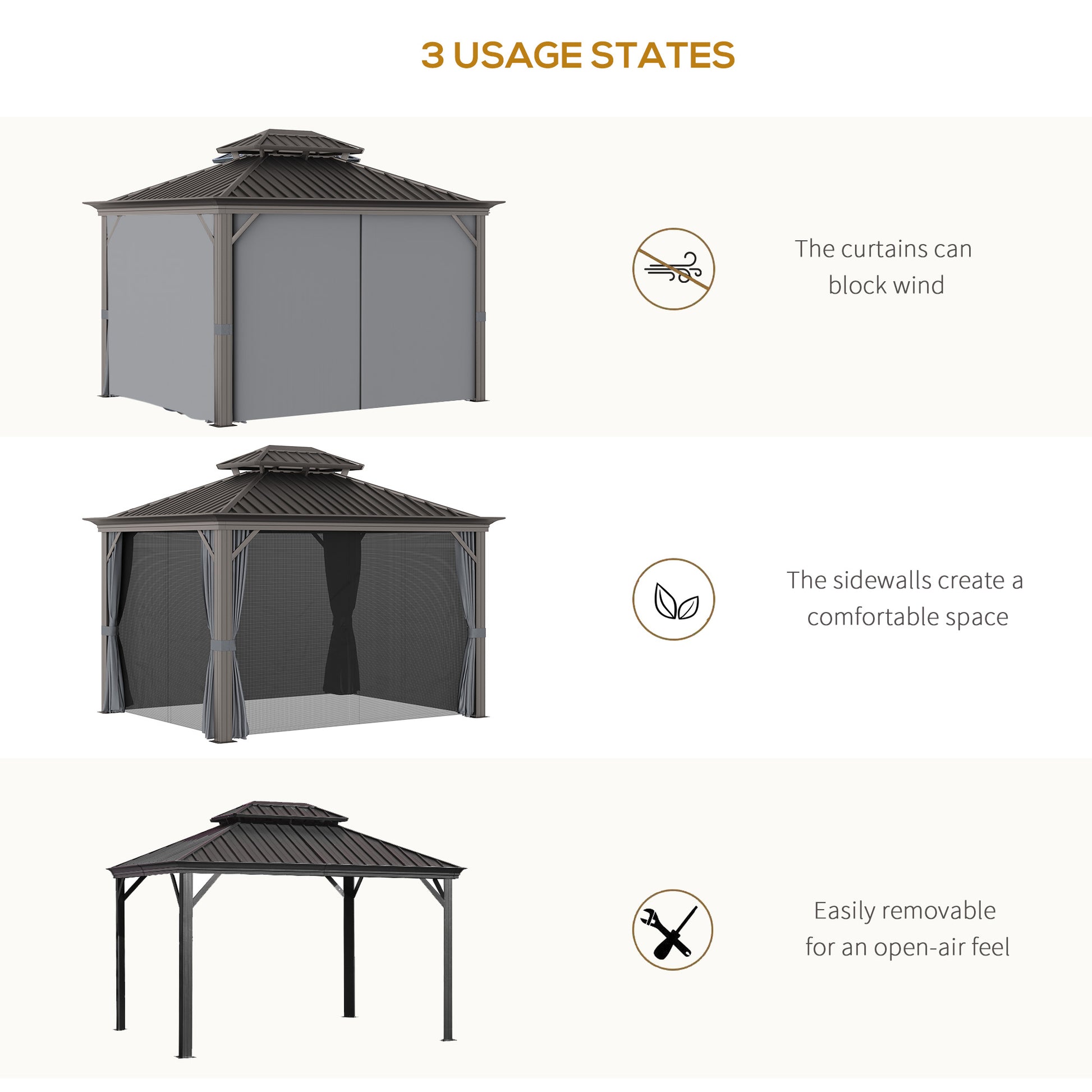 10 ft x 12 ft Aluminum Gazebo, Gray