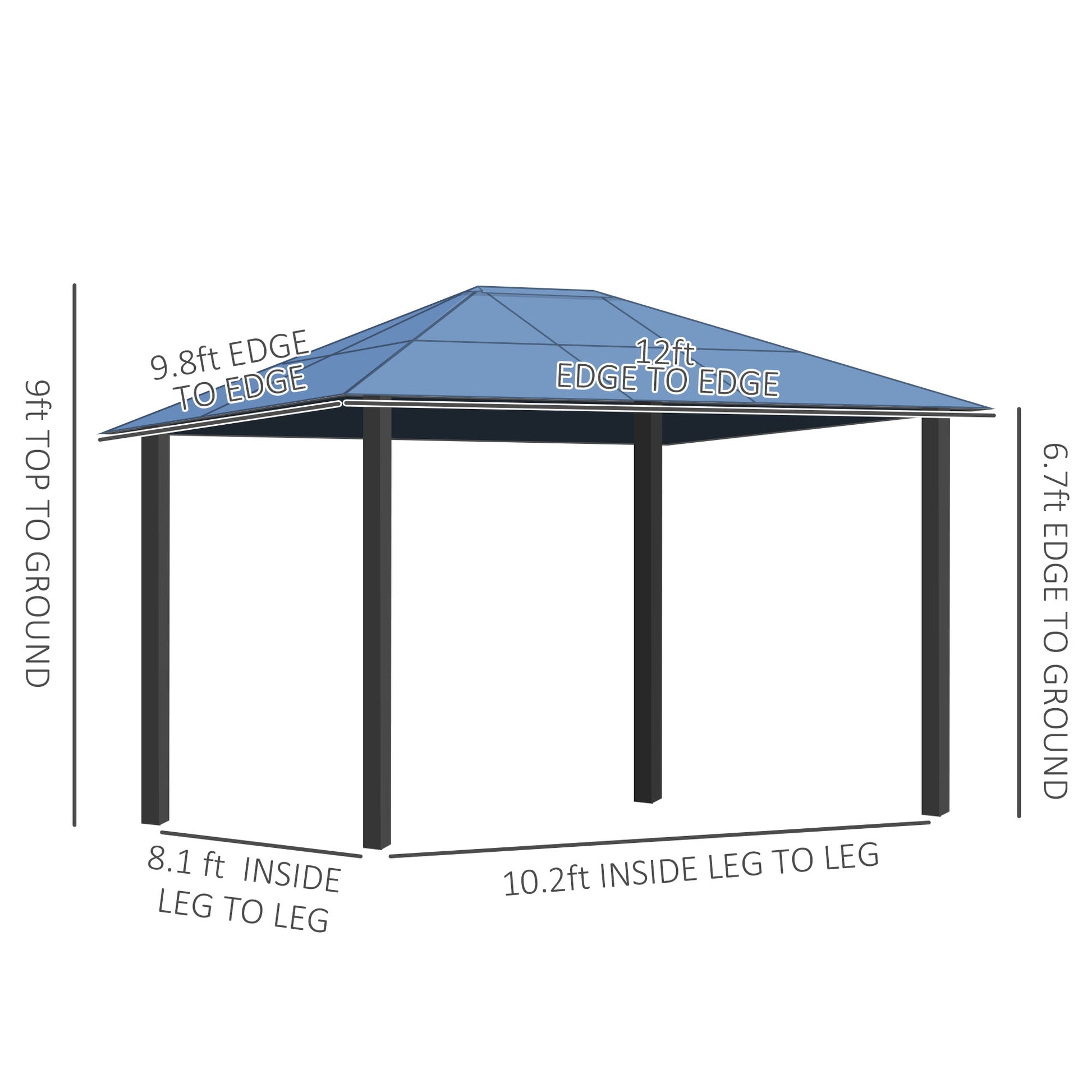 10 ft x 12 ft Metal Gazebo with Adjustable Height, Dark Brown