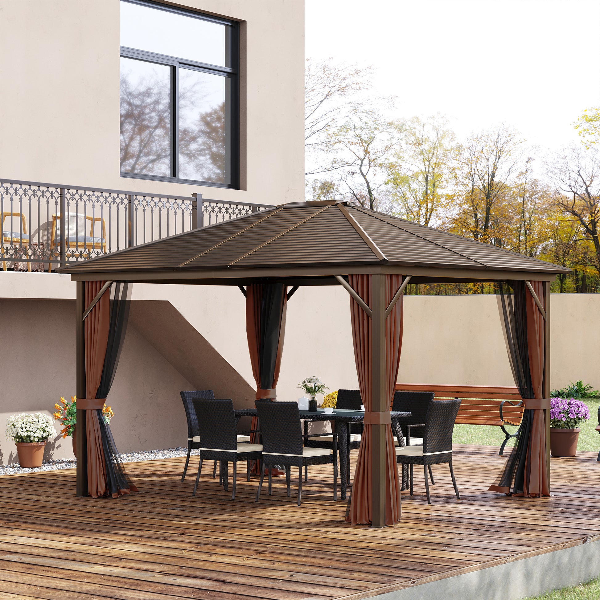10 ft x 12 ft Aluminum Gazebo, Brown