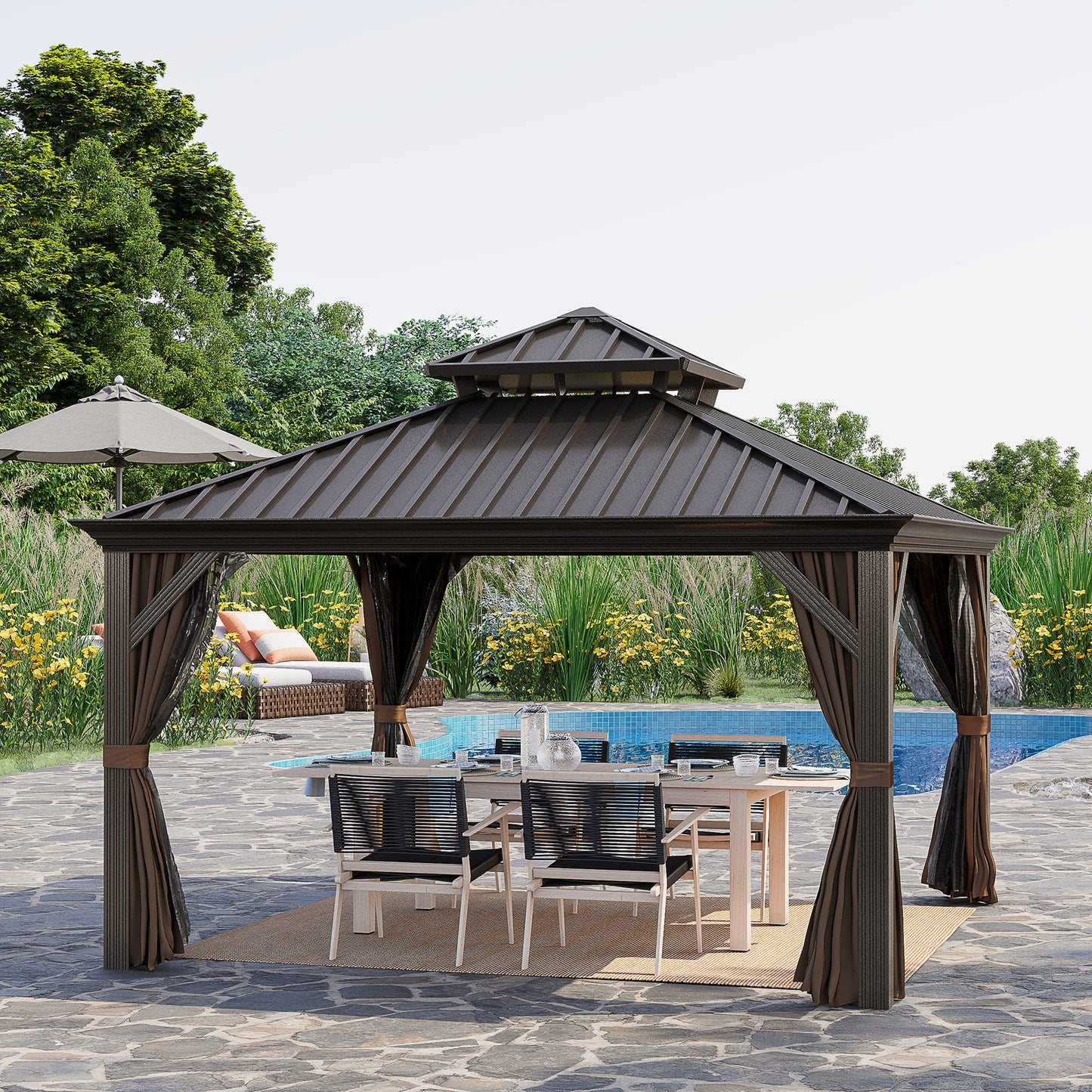12 ft x 12 ft Aluminum Gazebo, Brown