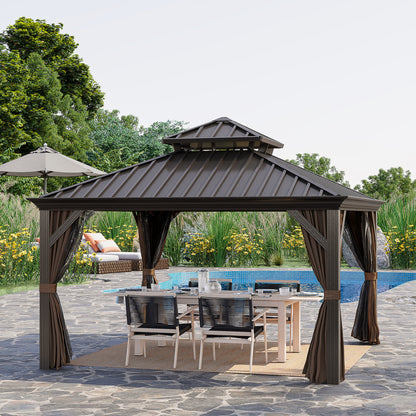 12 ft x 12 ft Aluminum Gazebo, Brown