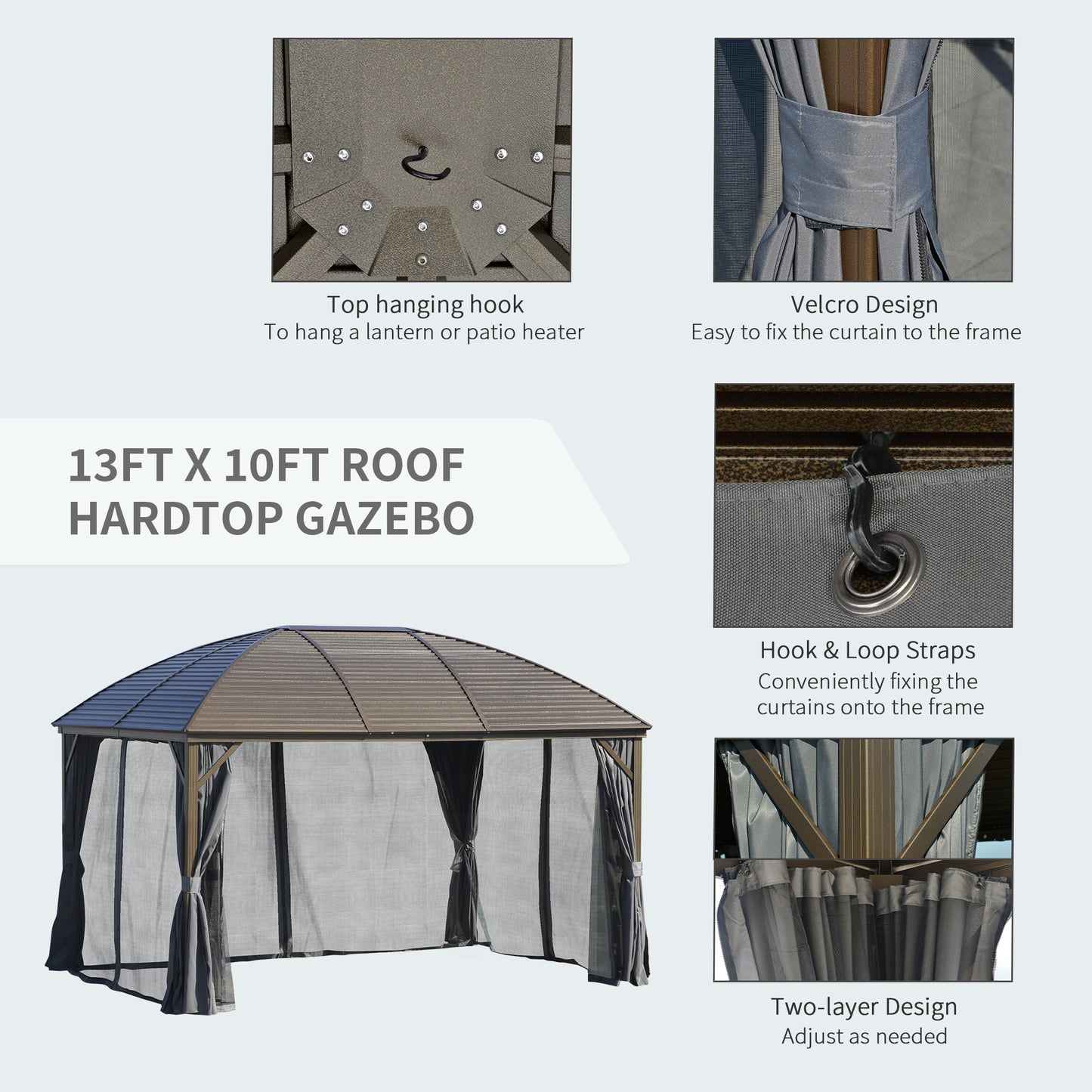 10 ft x 13 ft Aluminum Gazebo, Gray