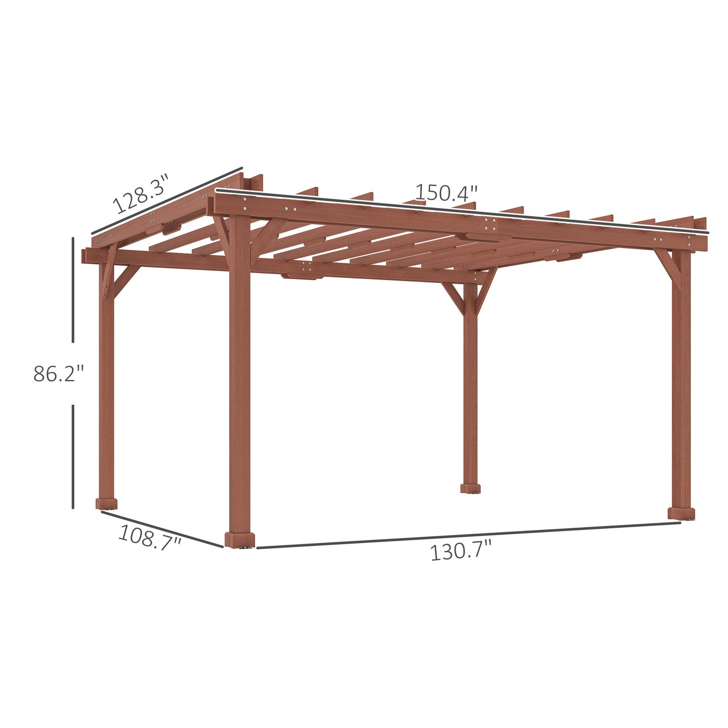 11 ft x 12.5 ft Wood Pergola, Brown