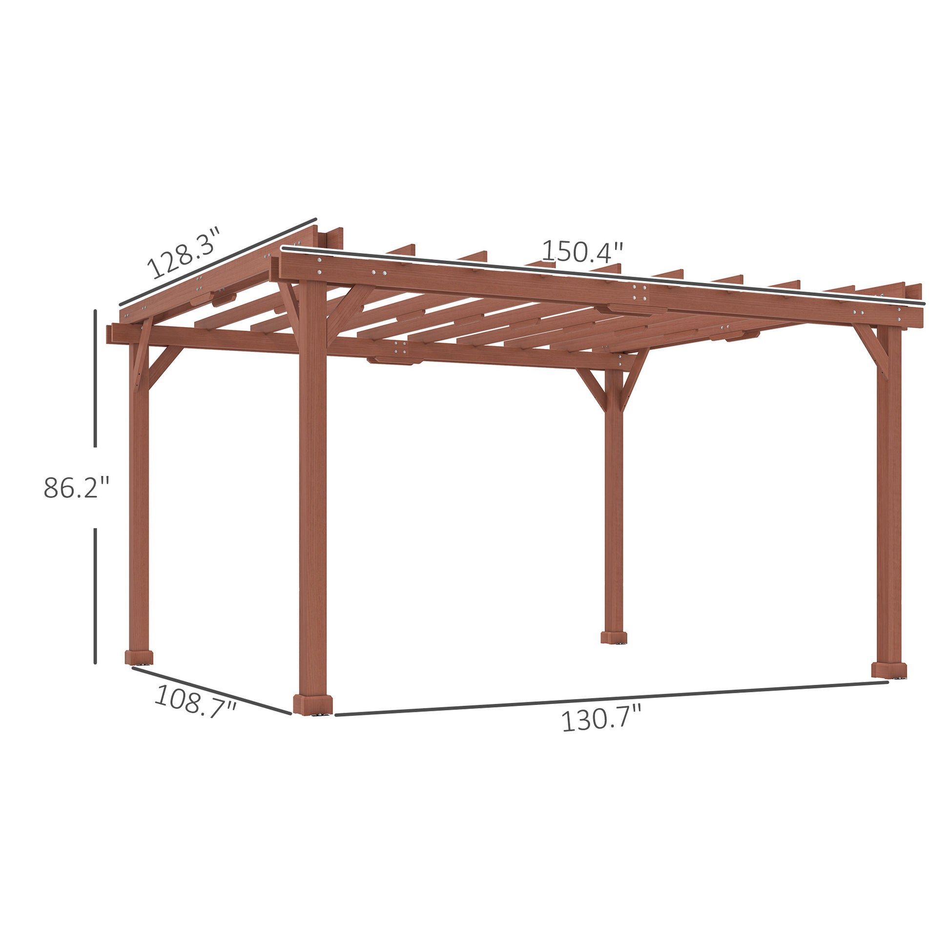 11 ft x 12.5 ft Wood Pergola, Brown