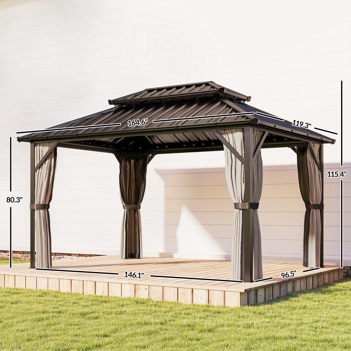 10 ft x 14 ft Aluminum Gazebo with Vents, Brown