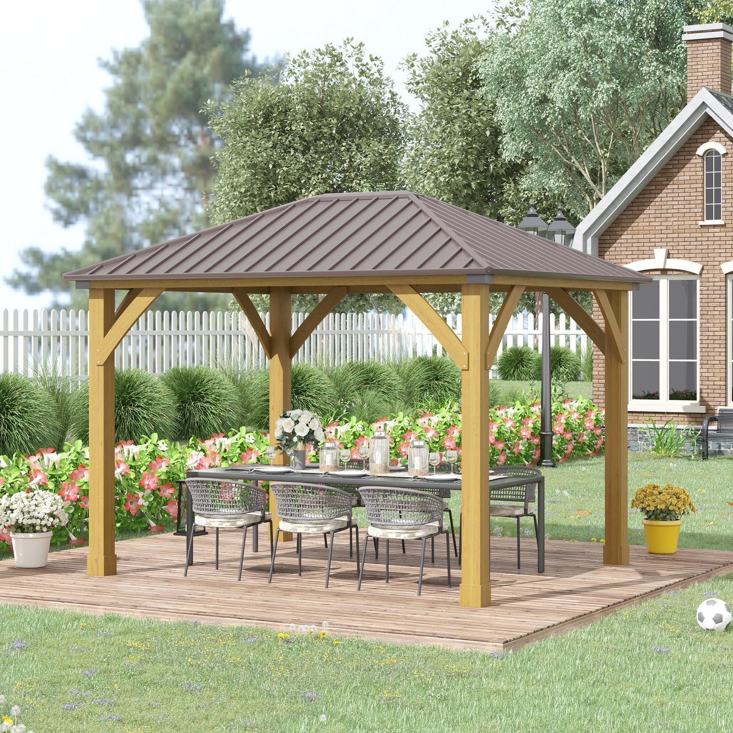 10 ft x 12 ft Aluminum Gazebo with Floor, Brown