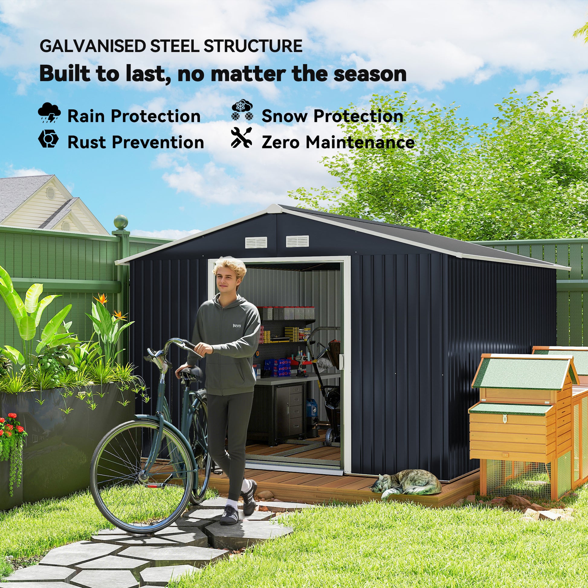 11 ft x 9 ft Metal Storage Shed with Foundation Kit, Dark Gray