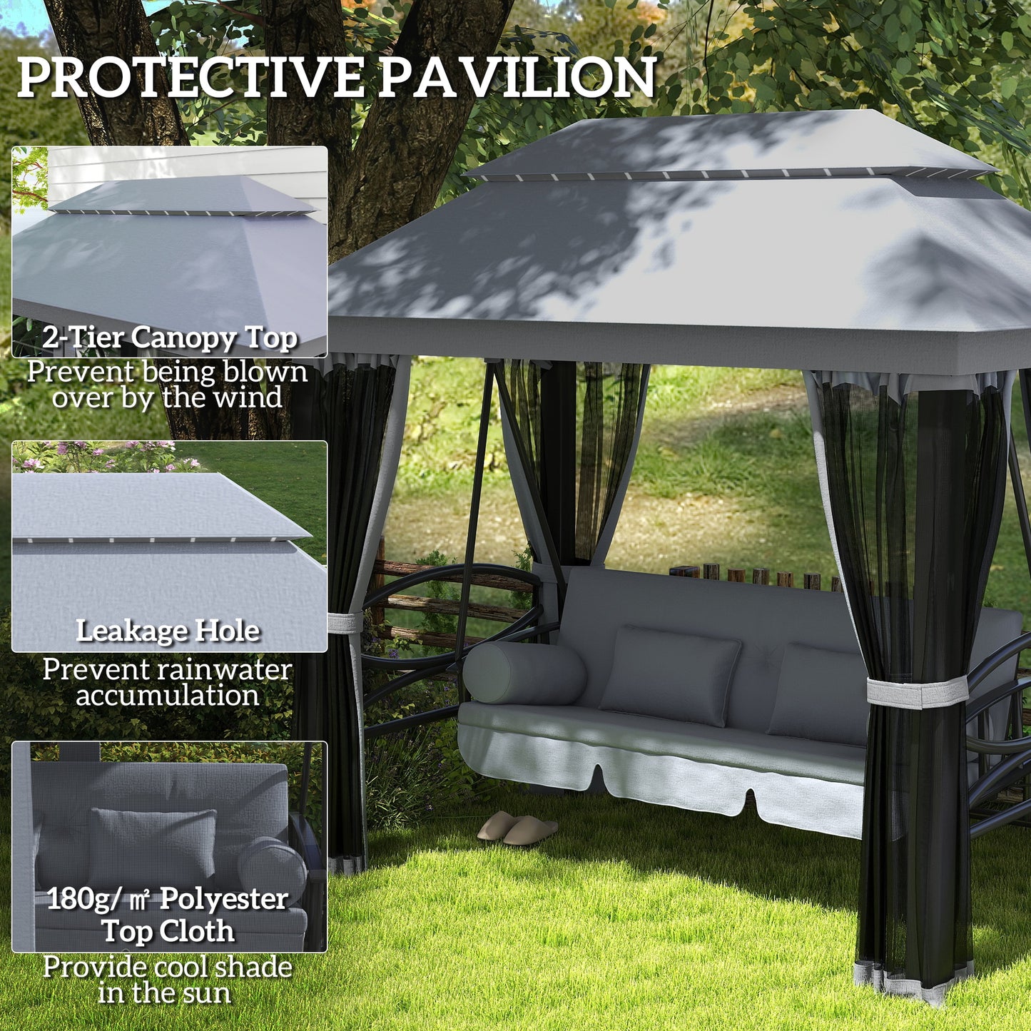 100.80 in x 67.80 in Metal Gazebo with Floor, Gray