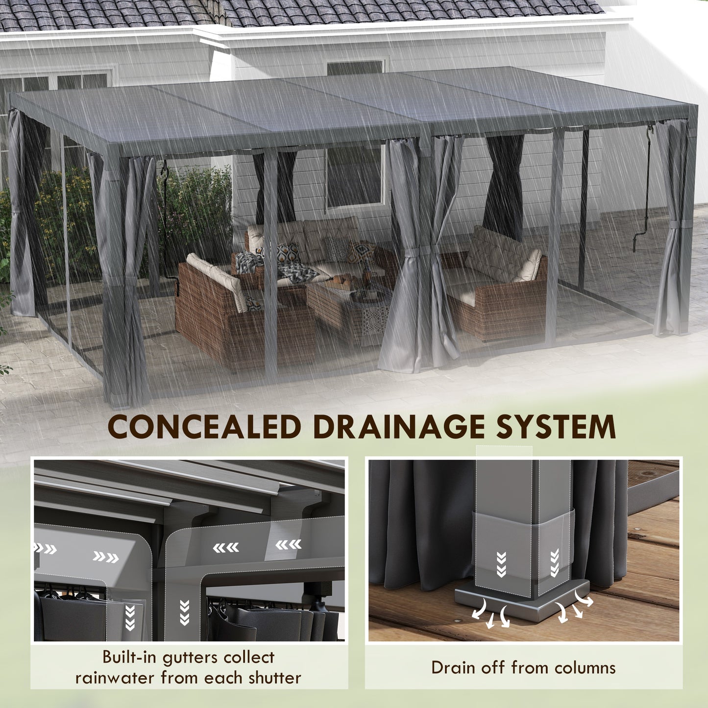 12 ft x 19 ft Aluminum Hardtop Gazebo with Adjustable Height, Dark Gray