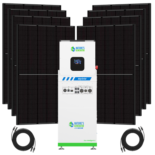 Nature’s Generator MyGrid 10K Gen 2 solar generator with eight rigid solar panels