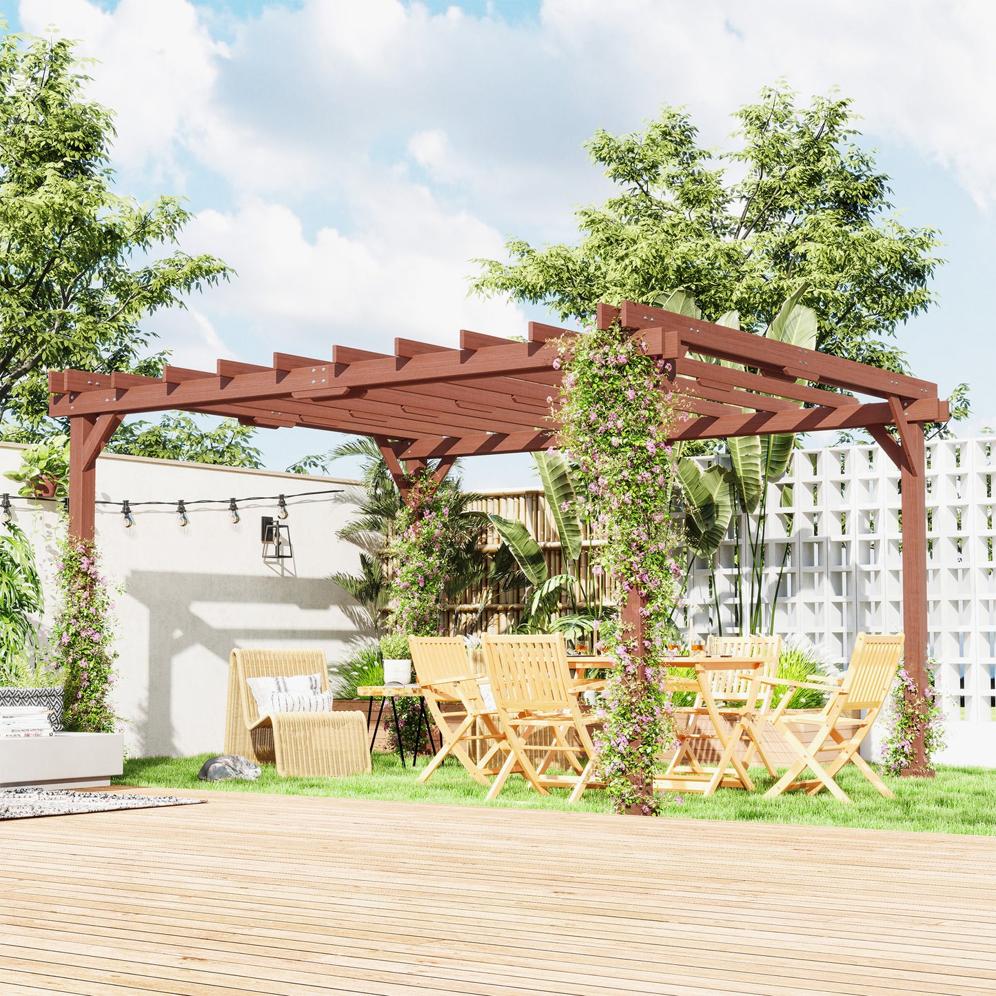 11 ft x 12.5 ft Wood Pergola, Brown