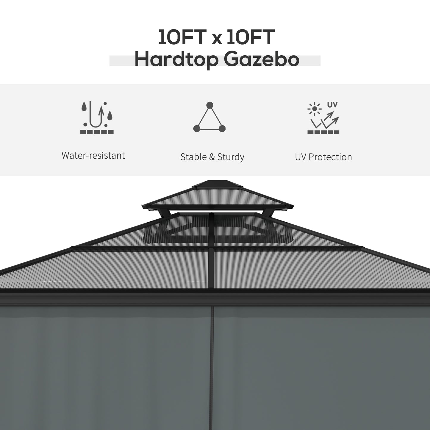 10 ft x 10 ft Aluminum Gazebo with Adjustable Height, Black