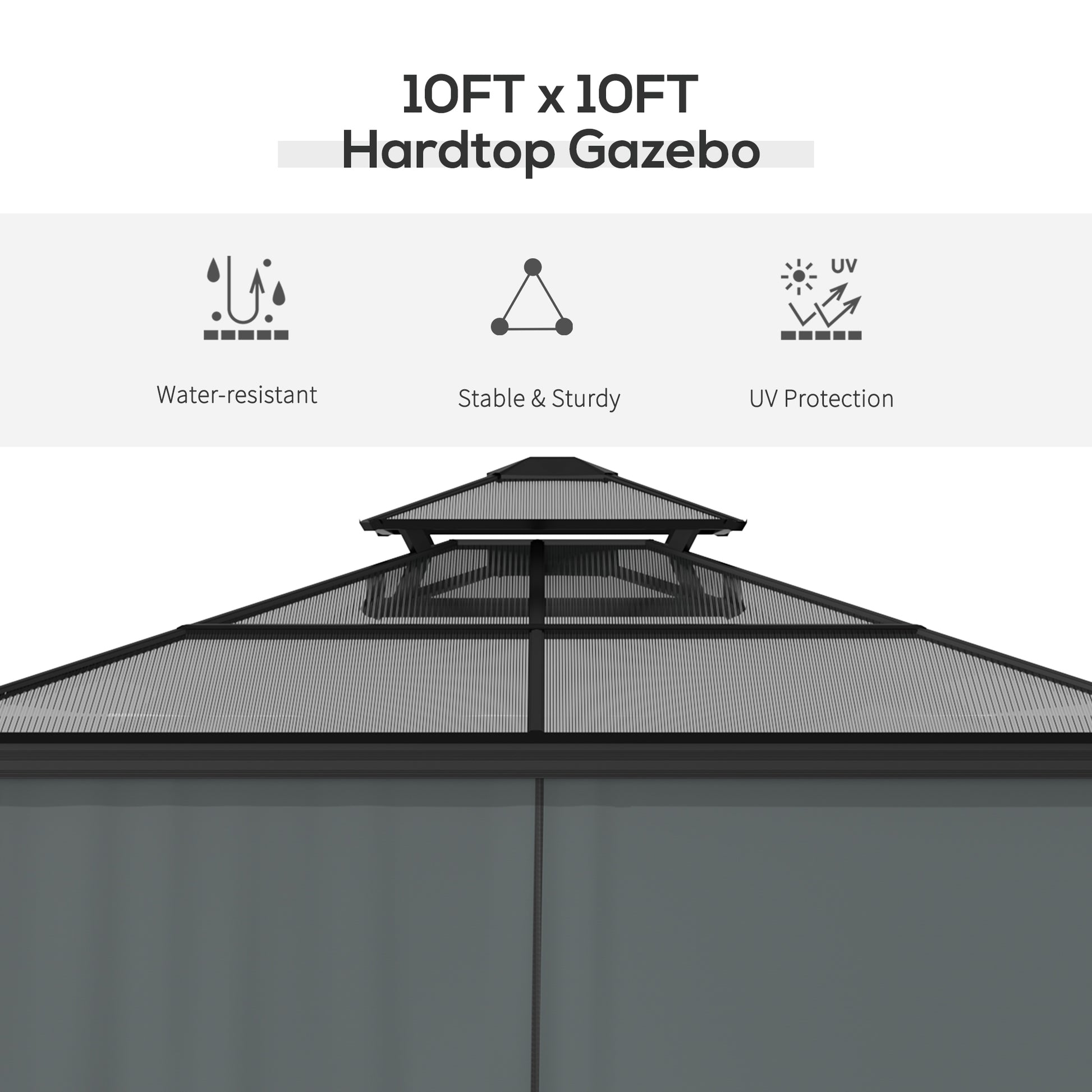 10 ft x 10 ft Aluminum Gazebo with Adjustable Height, Black