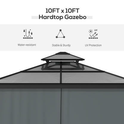 10 ft x 10 ft Aluminum Gazebo with Adjustable Height, Black