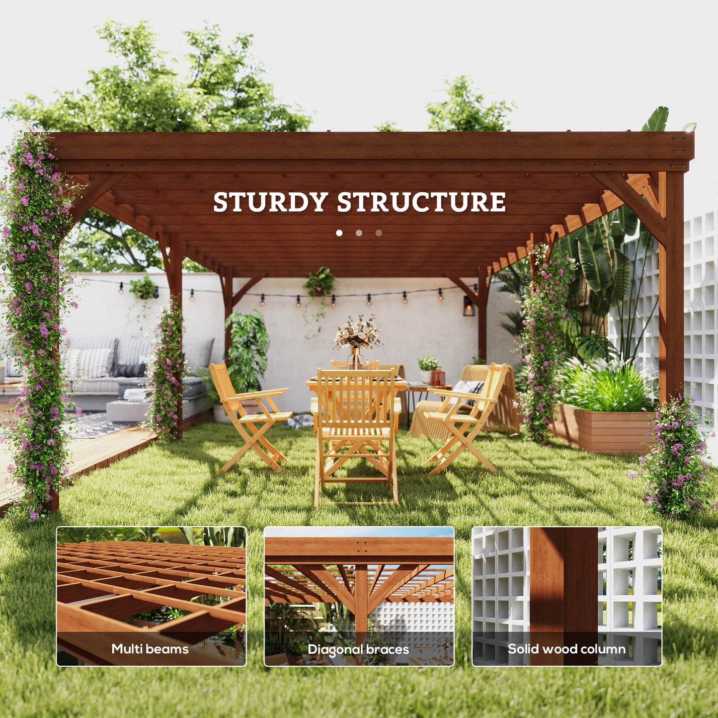 12 ft x 20 ft Wood Gazebo, Brown