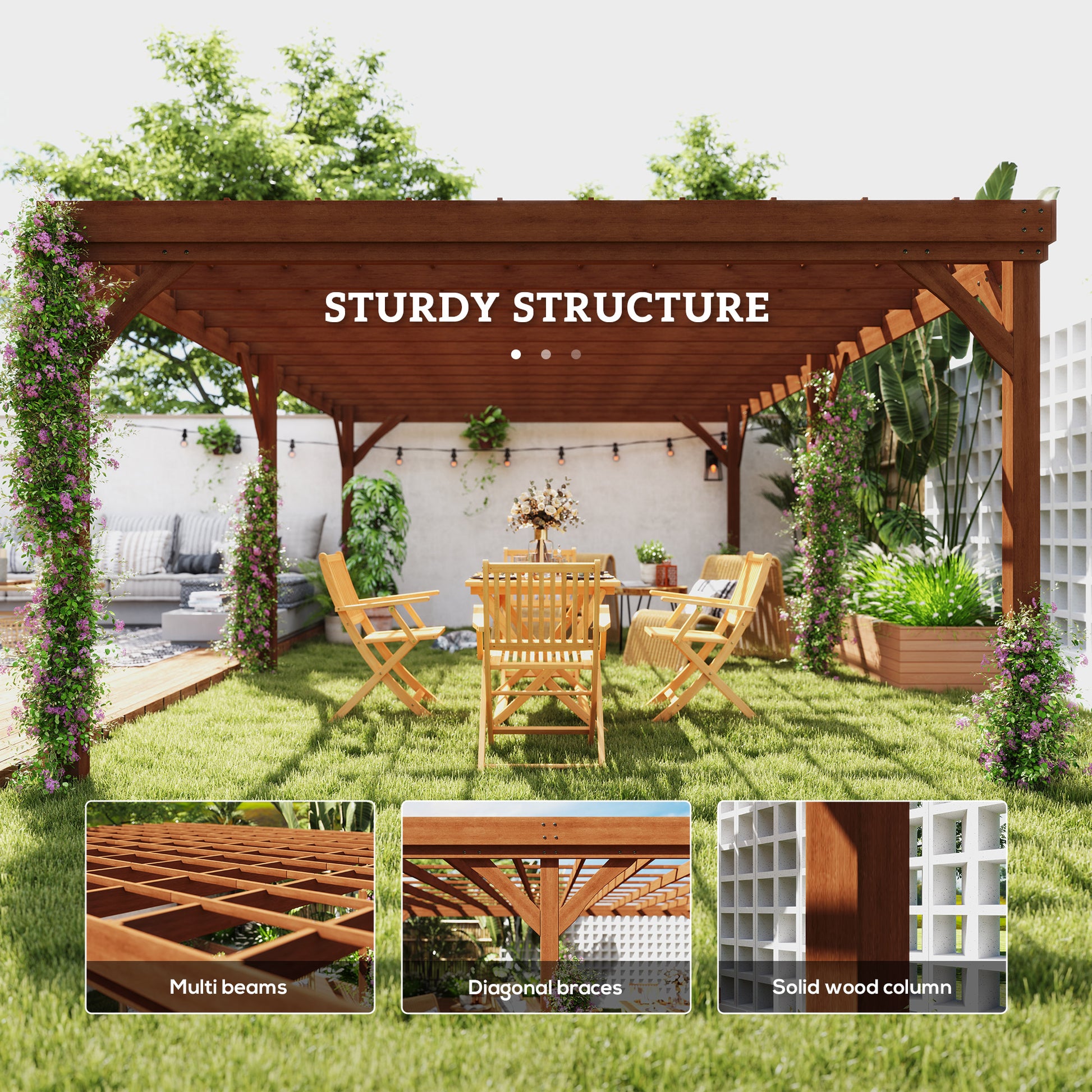 12 ft x 20 ft Wood Gazebo, Brown
