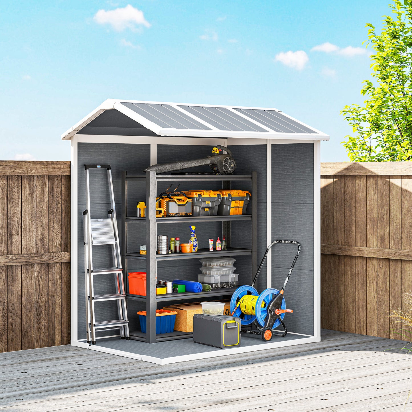 6 ft x 4 ft Plastic Storage Shed with Floor, Gray