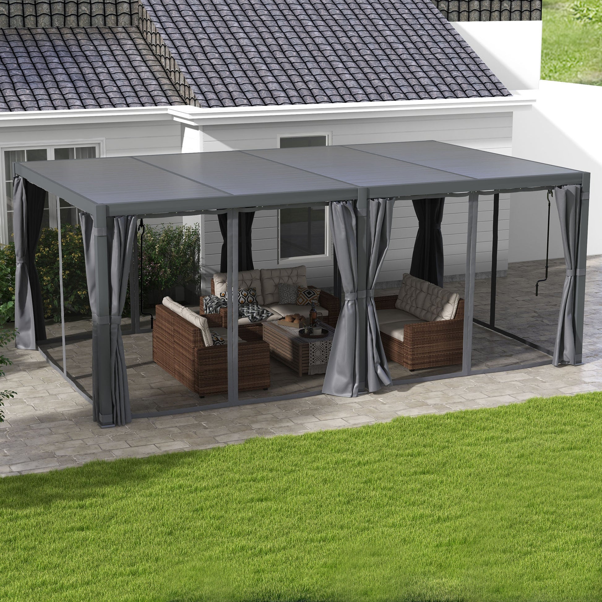 12 ft x 19 ft Aluminum Hardtop Gazebo with Adjustable Height, Dark Gray