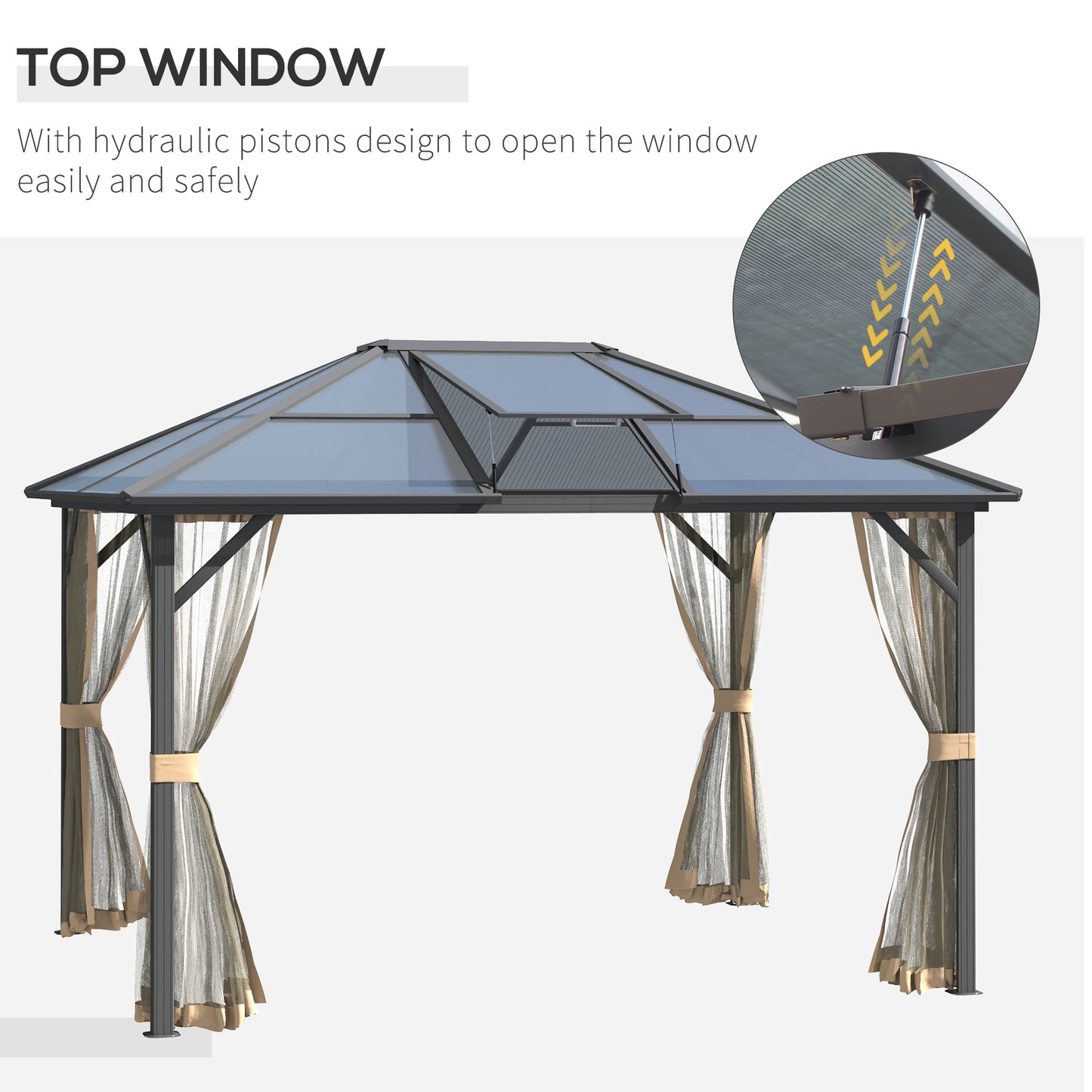 10 ft x 12 ft Metal Gazebo with Adjustable Height, Brown