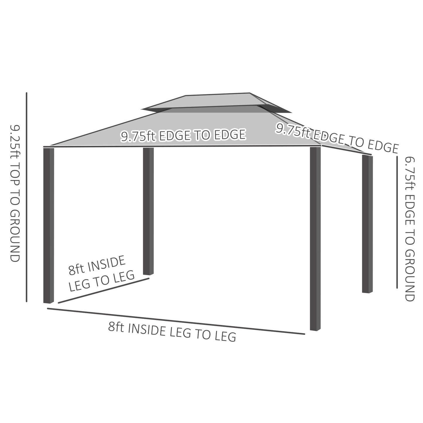 10 ft x 10 ft Aluminum Gazebo with Adjustable Height, Black
