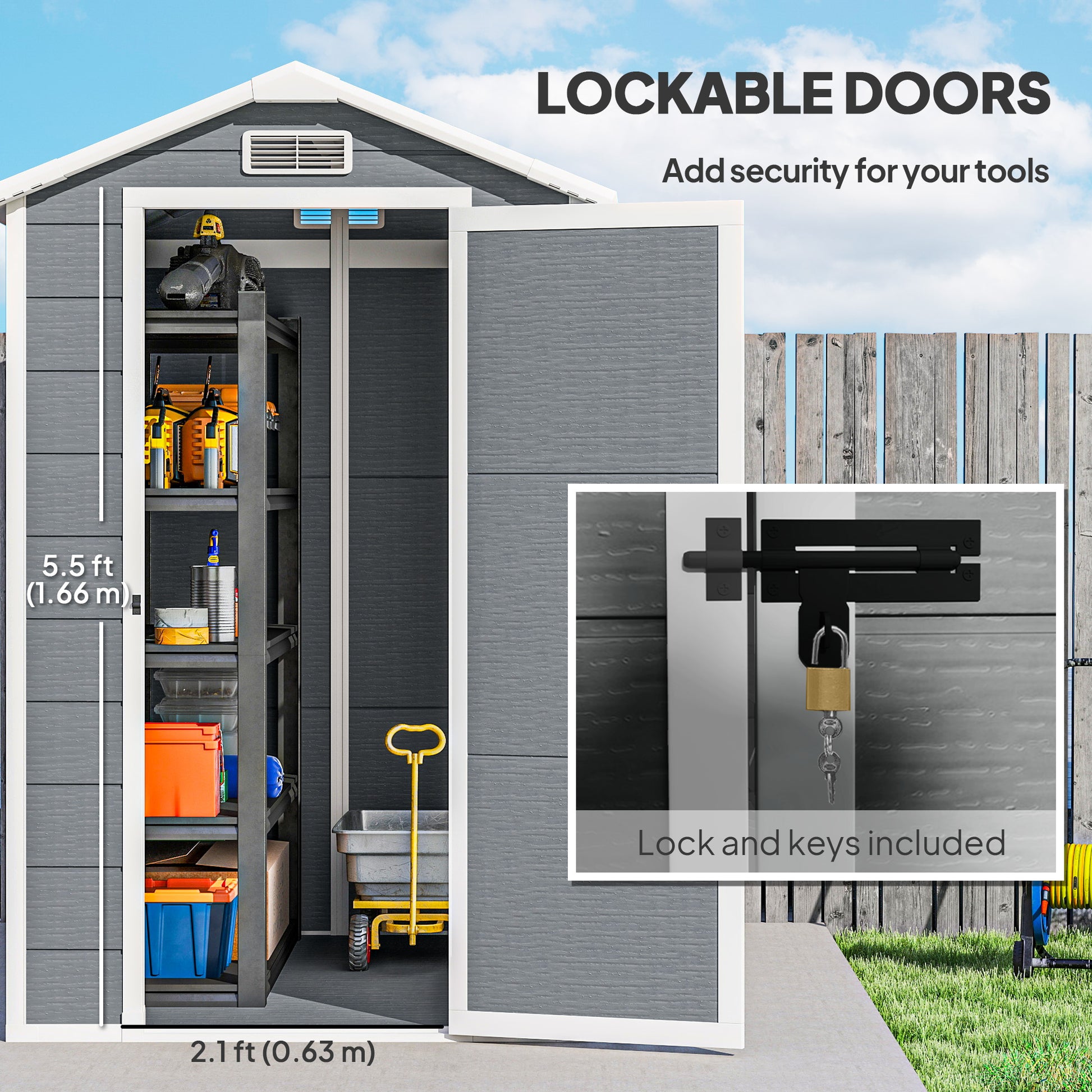 6 ft x 4 ft Plastic Storage Shed with Floor, Gray