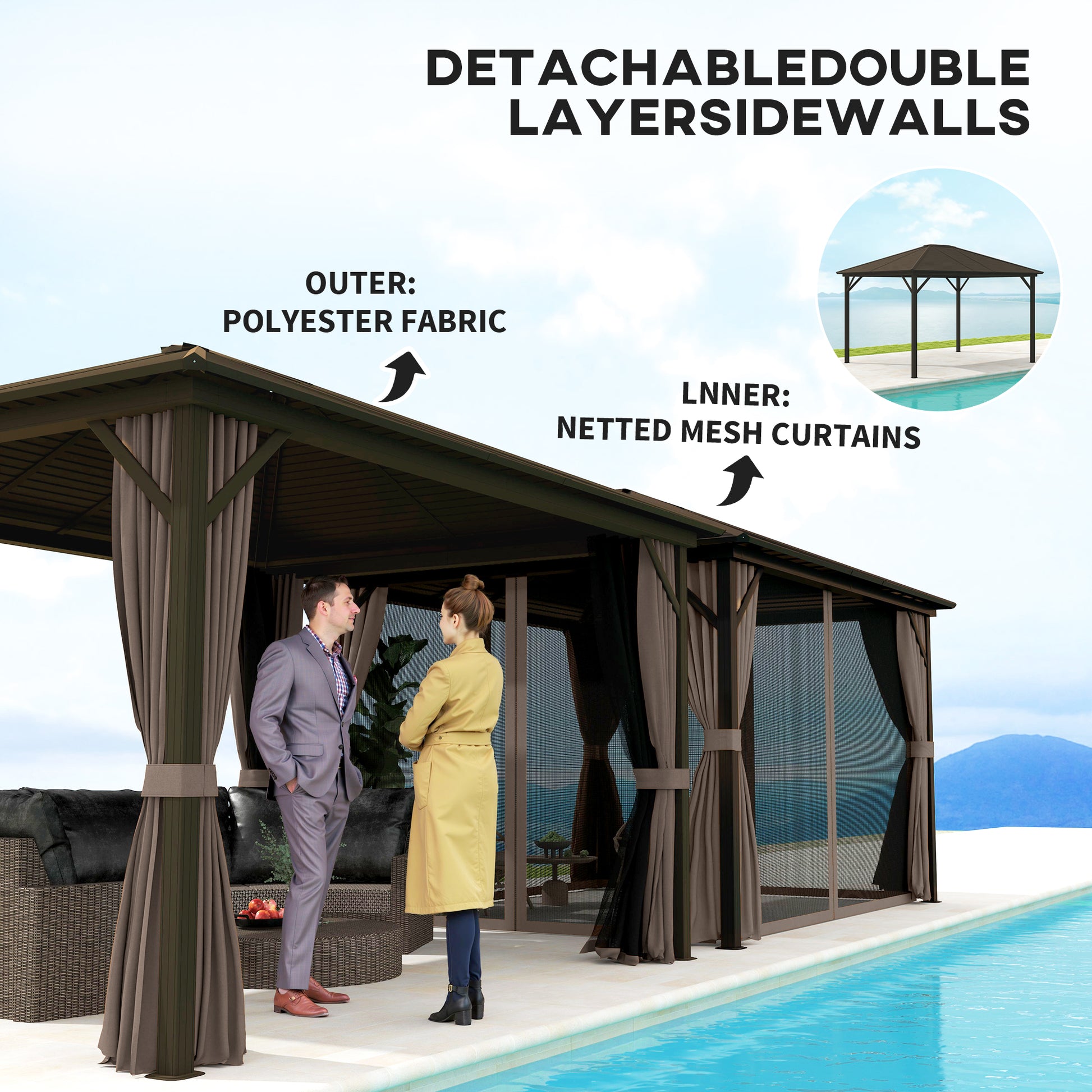 10 ft x 12 ft Aluminum Gazebo, Coffee