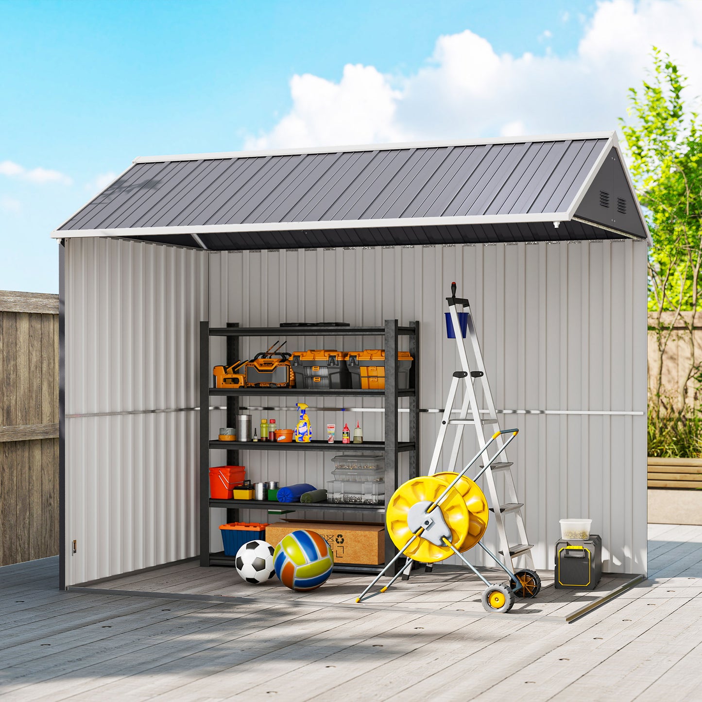 8 ft x 5.5 ft Metal Storage Shed with Floor, Gray
