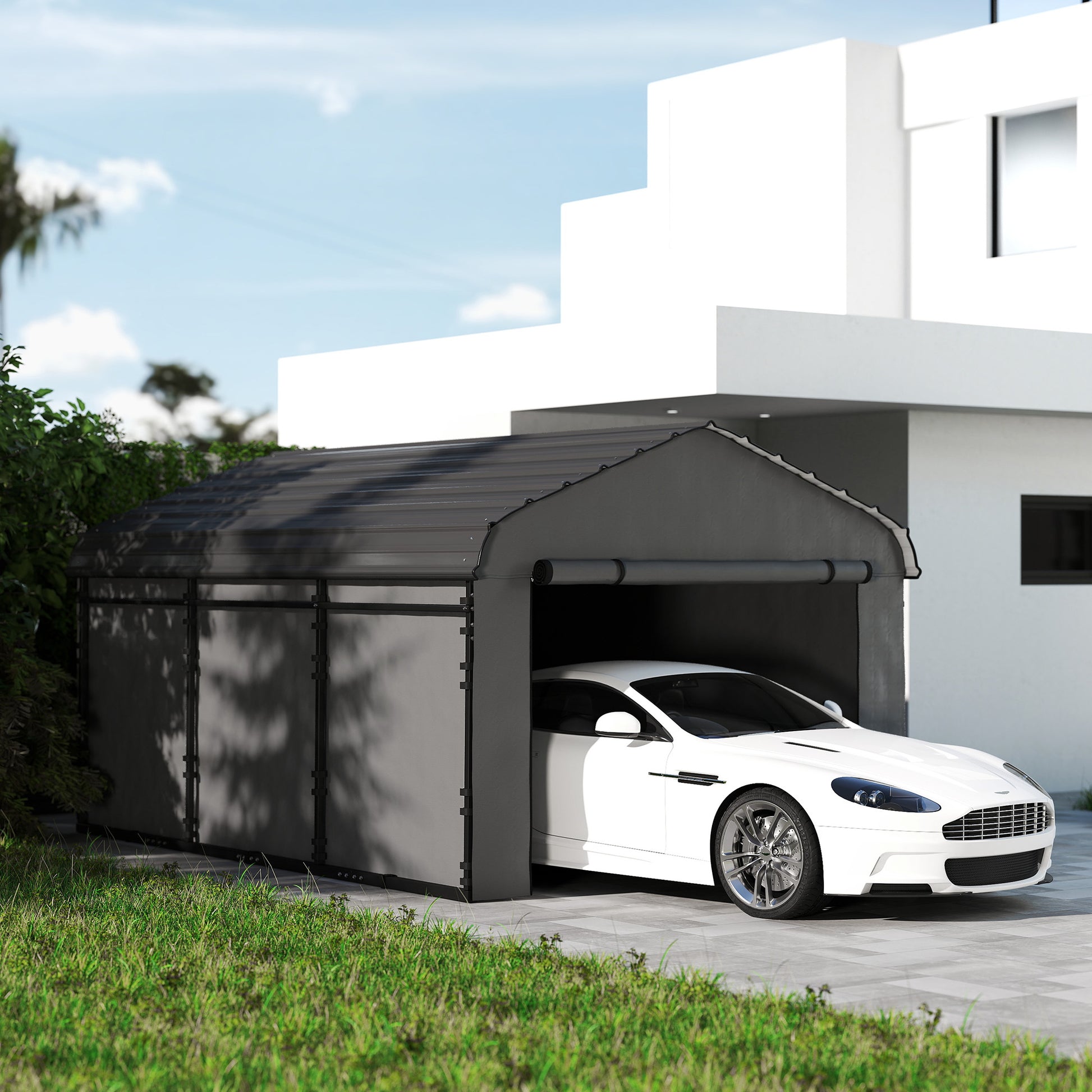 10 ft x 15 ft Plastic Carport, Dark Gray