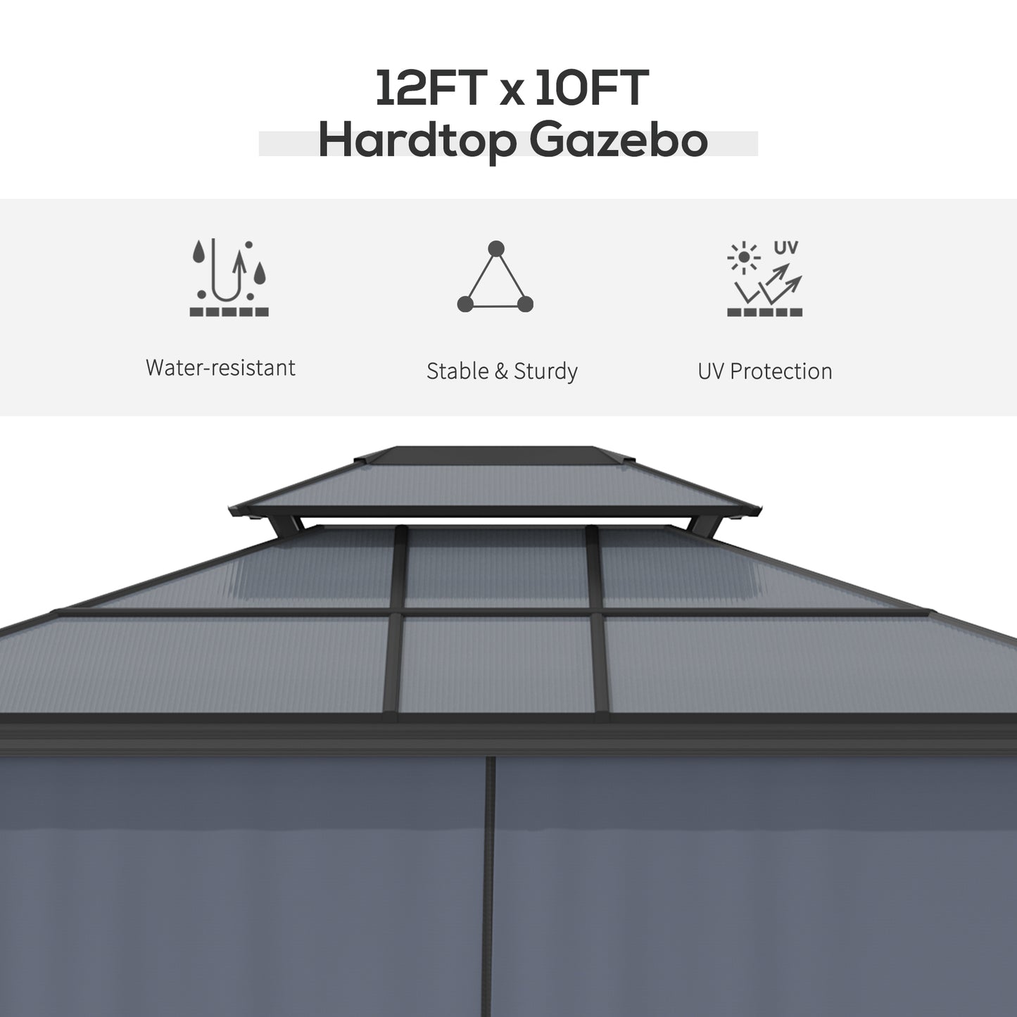 10 ft x 12 ft Aluminum Gazebo with Adjustable Height, Black