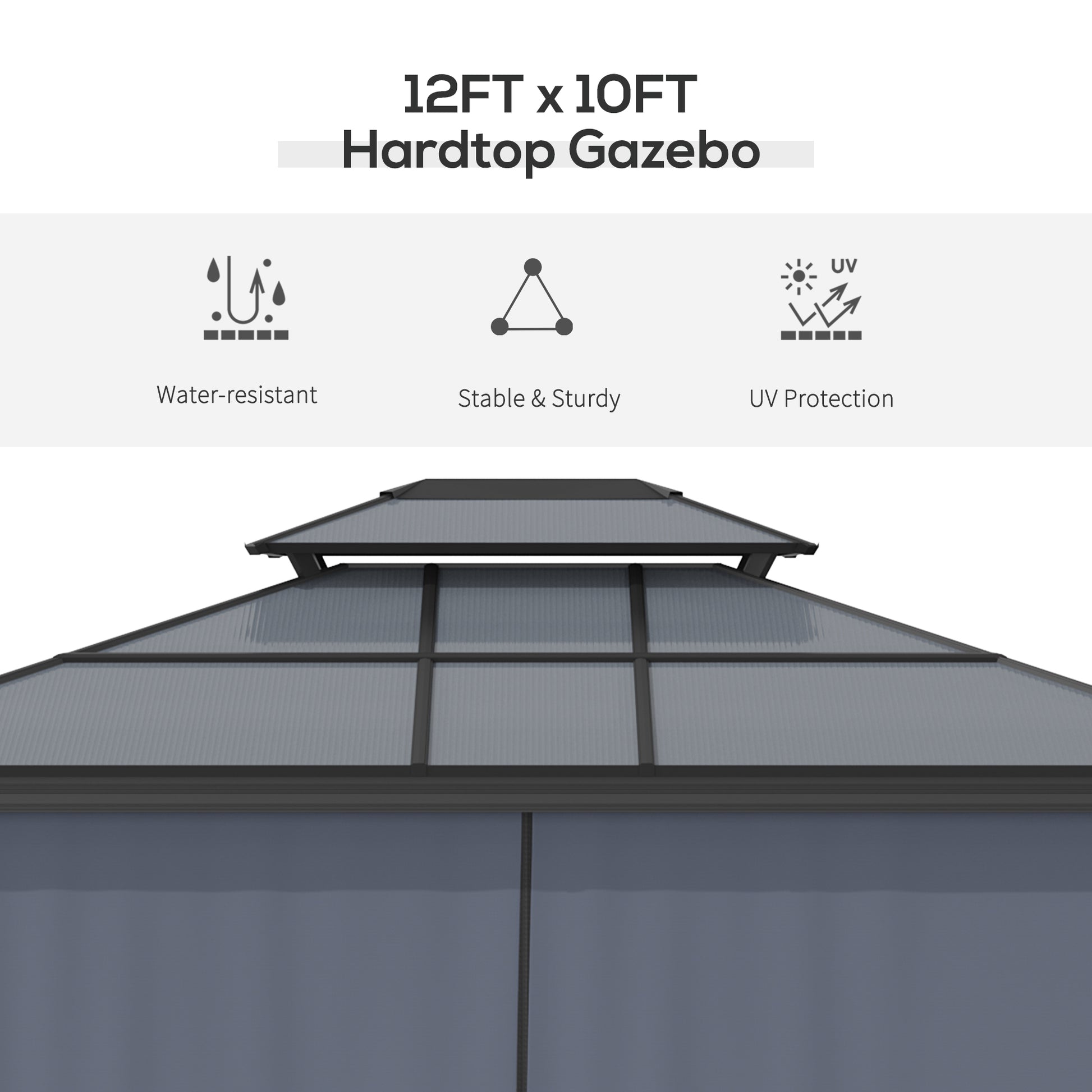 10 ft x 12 ft Aluminum Gazebo with Adjustable Height, Black