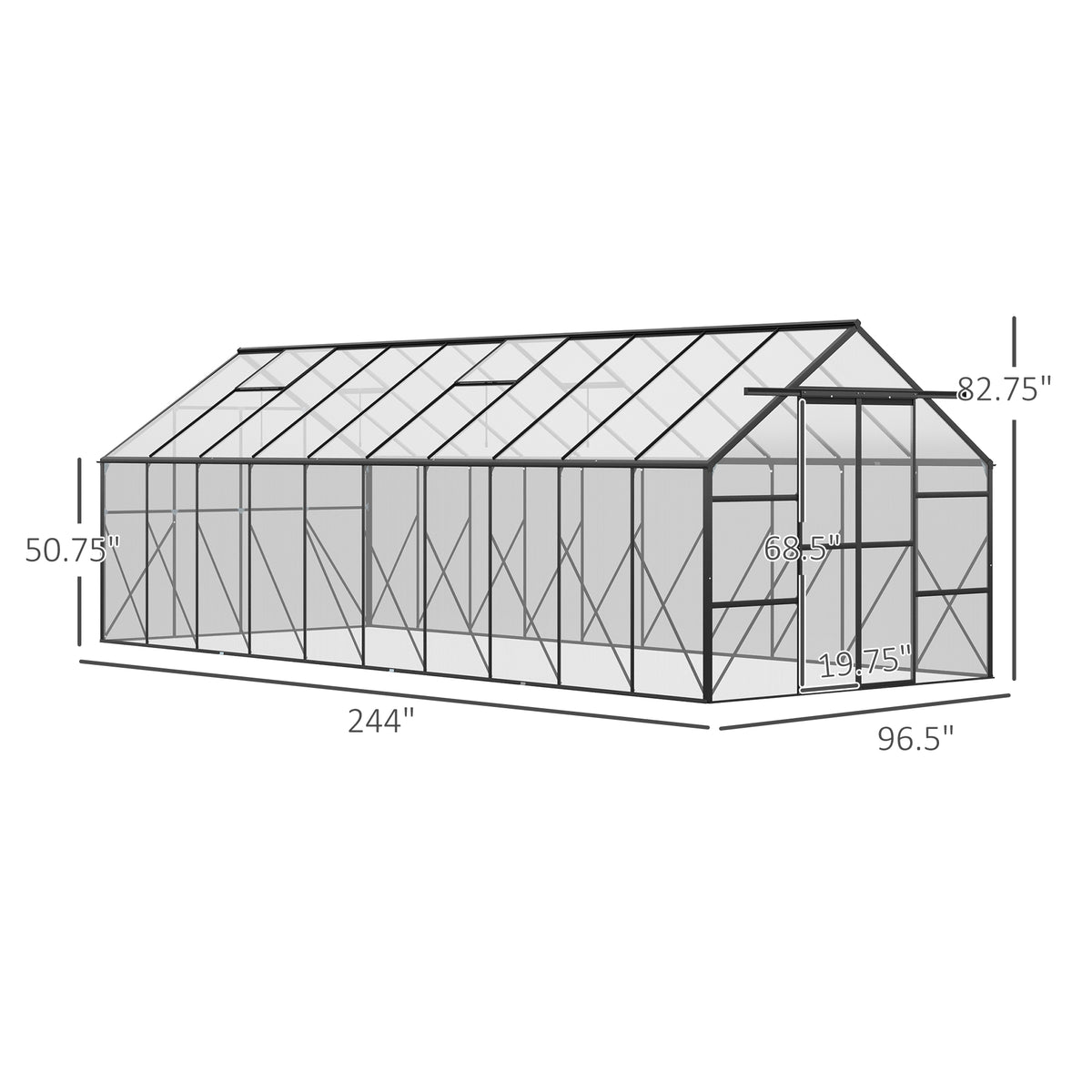 20 ft x 8 ft Polycarbonate Greenhouse with Adjustable Roof Vents, Clear