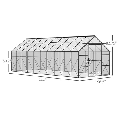 20 ft x 8 ft Polycarbonate Greenhouse with Adjustable Roof Vents, Clear