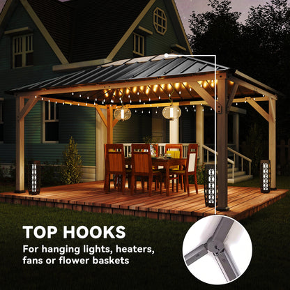 12 ft x 16 ft Aluminum Gazebo, Light Walnut