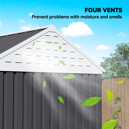 8 ft x 6 ft Metal Storage Shed with Floor, Dark Gray