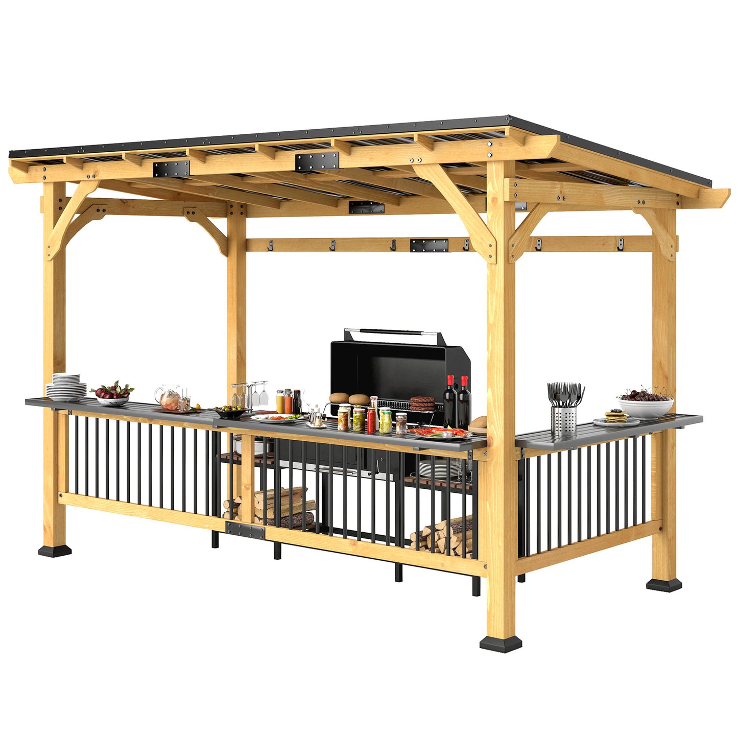 13 ft x 6 ft Metal Gazebo with Shelves, Natural