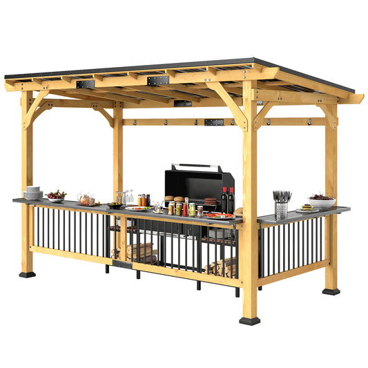 13 ft x 6 ft Metal Gazebo with Shelves, Natural