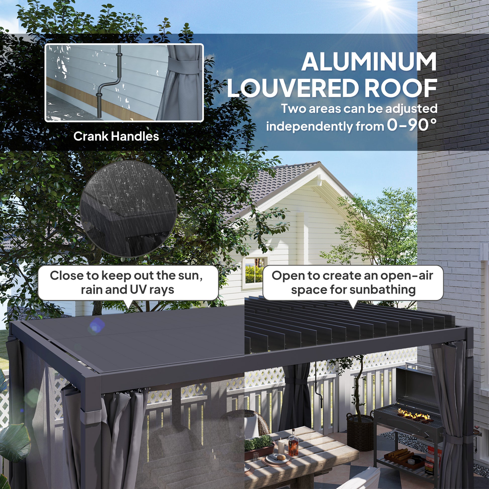 10 ft x 13 ft Aluminum Pergola with Adjustable Height, Dark Gray