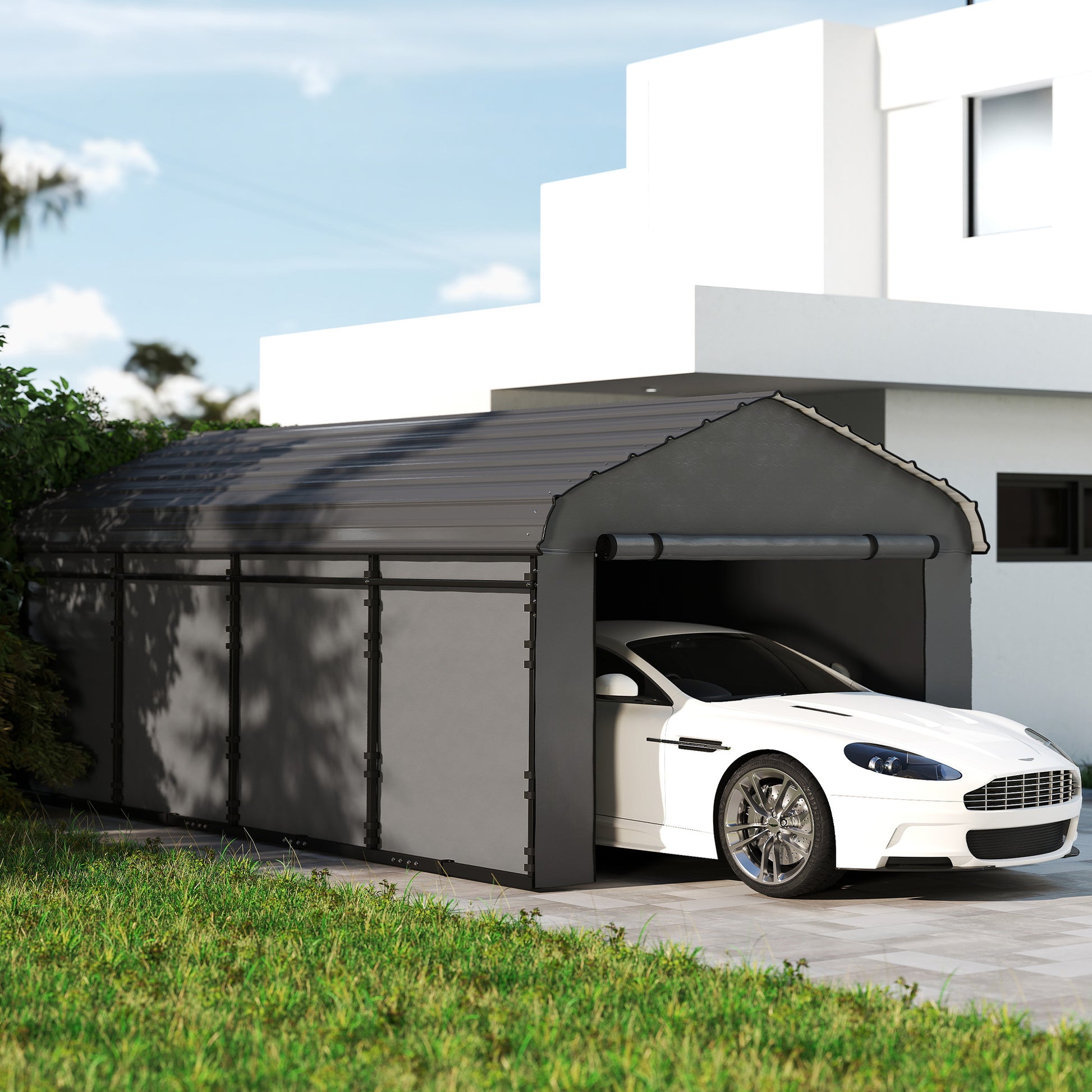 12 ft x 20 ft Plastic Carport, Dark Gray