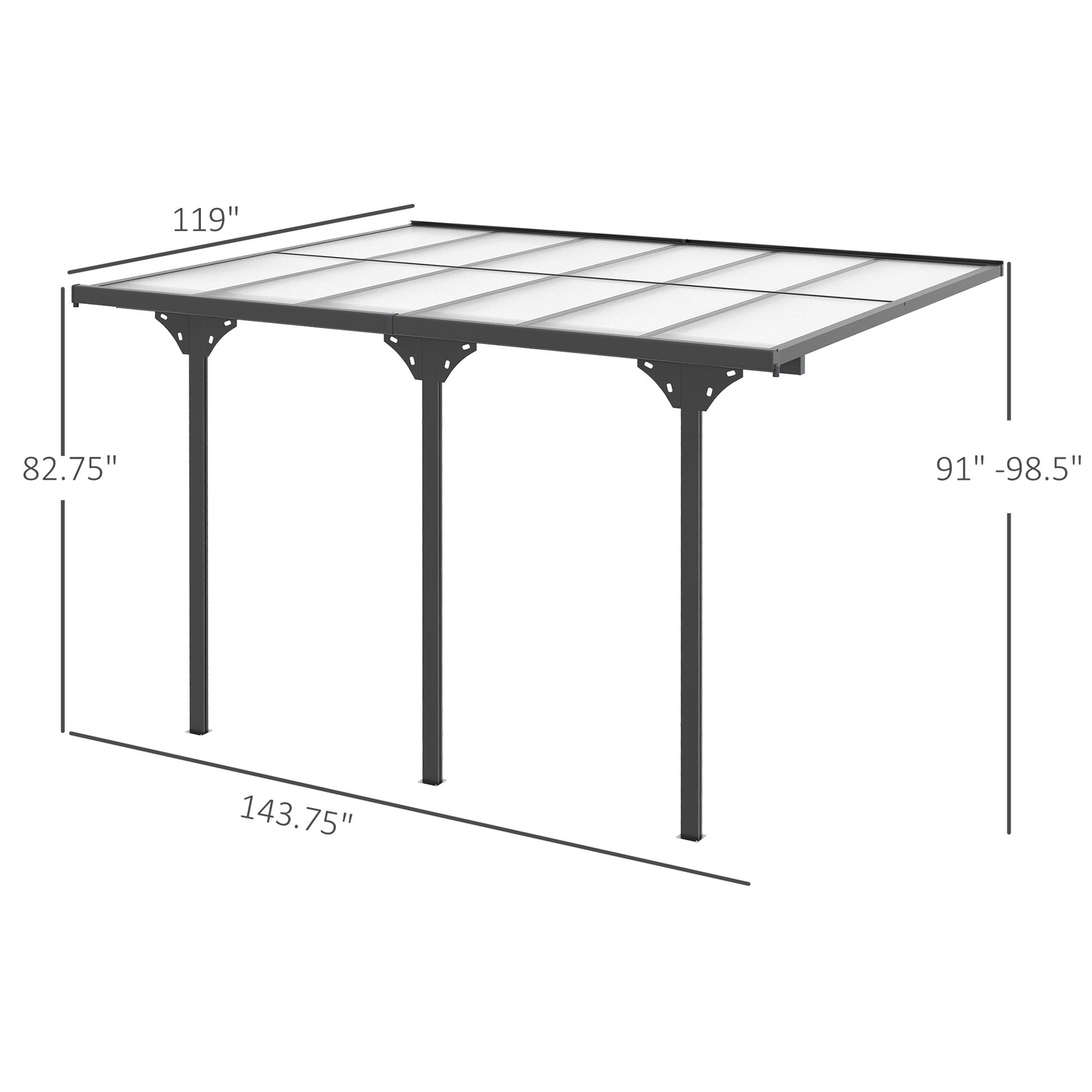 12 ft x 10 ft Aluminum Gazebo with Adjustable Height, Gray
