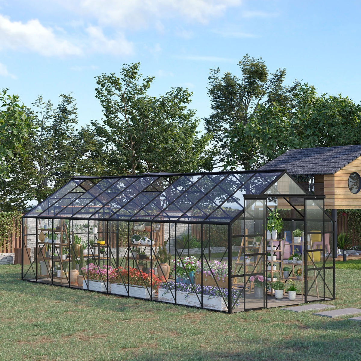 20 ft x 8 ft Polycarbonate Greenhouse with Adjustable Roof Vents, Clear
