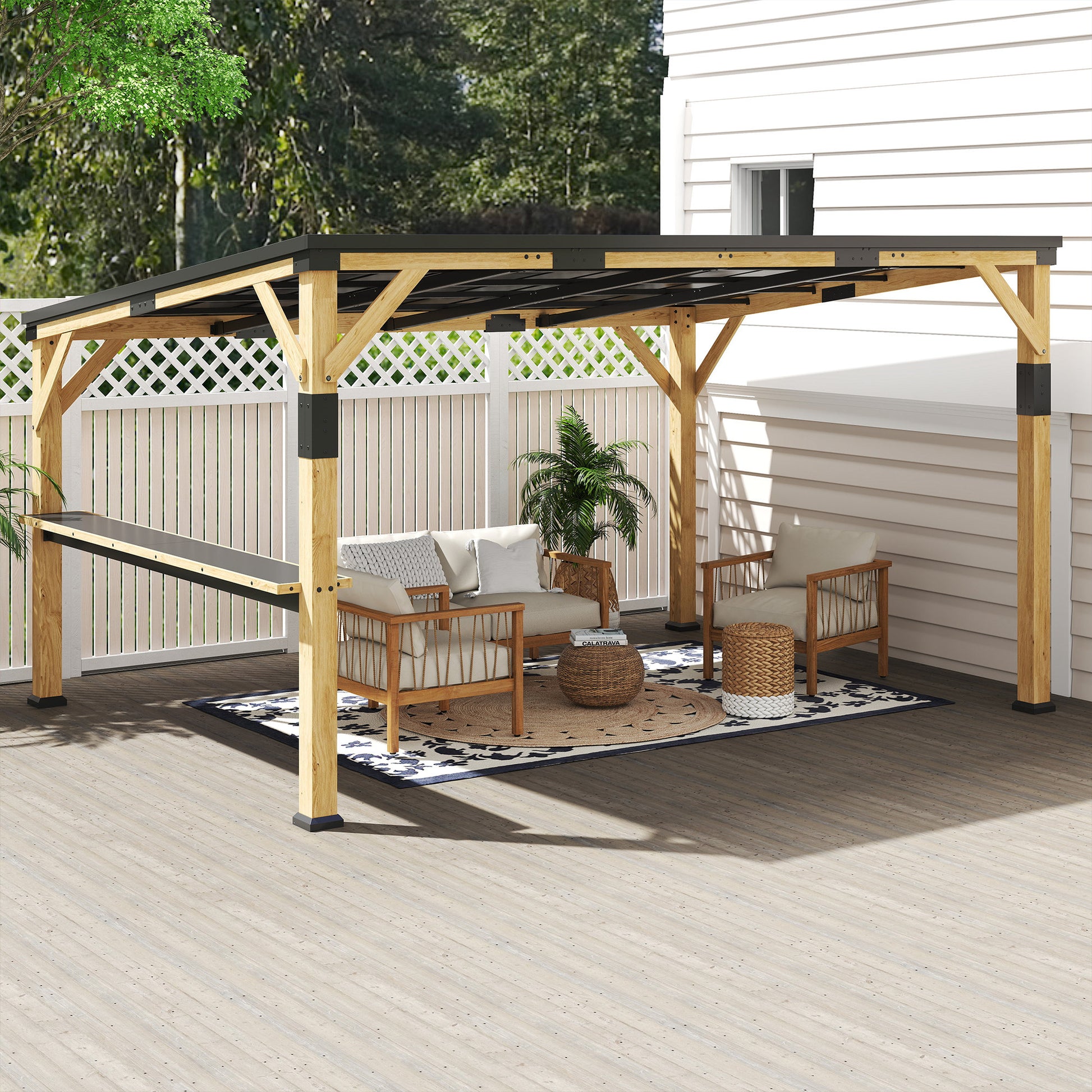 10 ft x 14 ft Metal Gazebo with Shelves, Natural